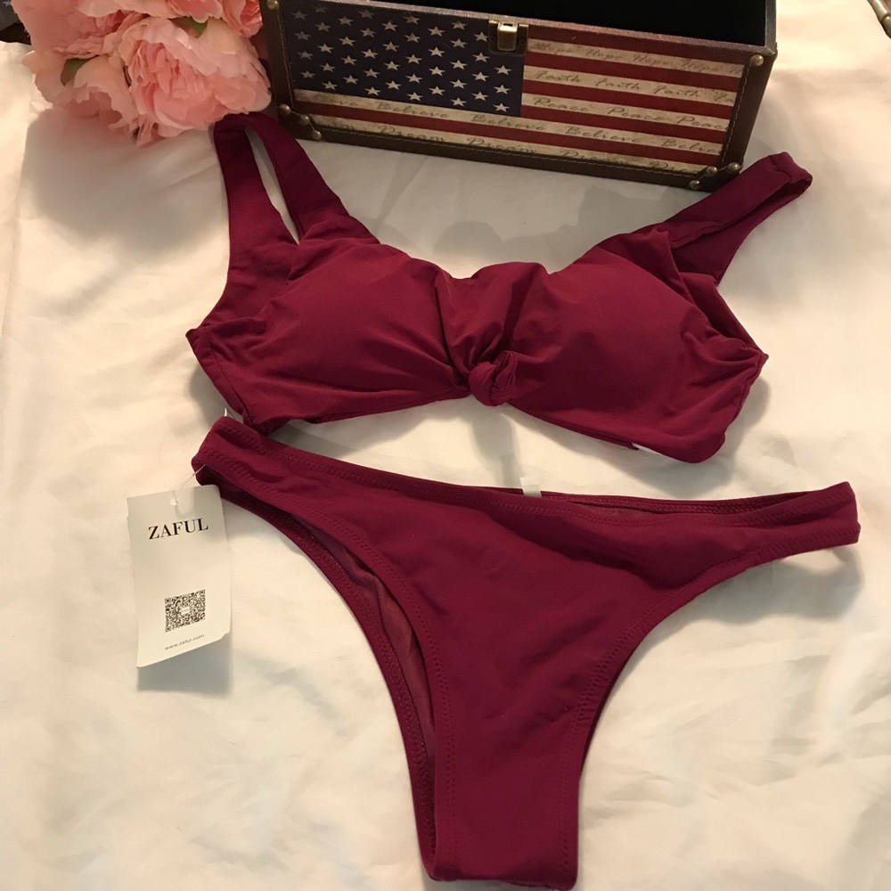 Zaful Knotted Scoop High Cut Bathing Suit
